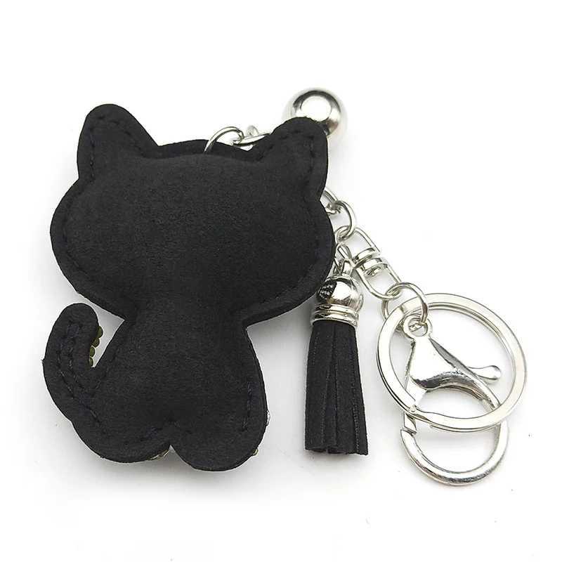 Black Cute Kitty Bowknot Keychain For Women Men Rhinestone Tassel Female Bag Decoration Cat Animal Keyring Jewelry GiftsT251127