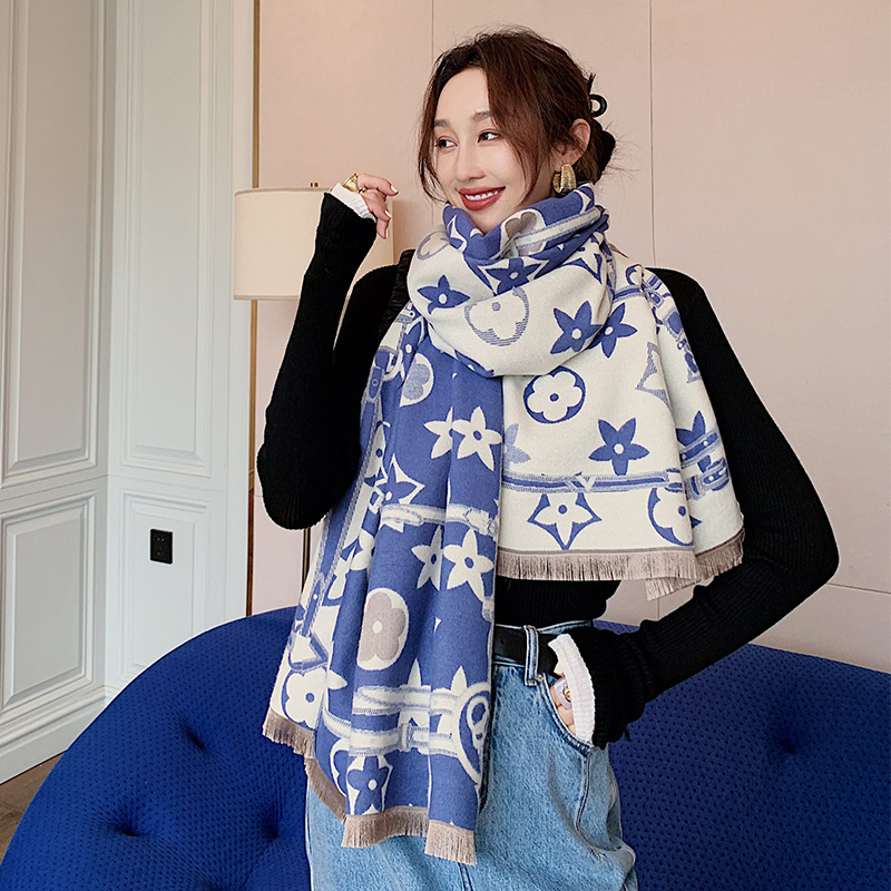 New Design Scarf - European and American autumn and winter New Warm Scarf, versatile for women in winter, faux cashmere thickened chain scarf shawl fr