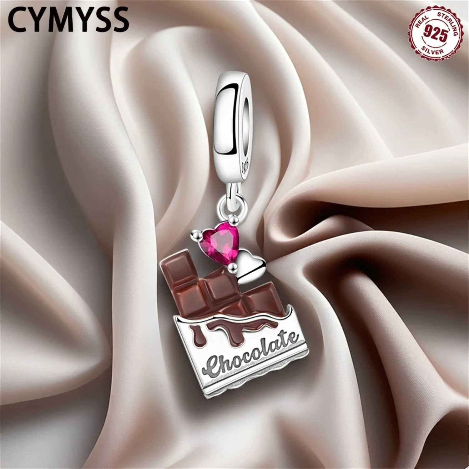 S925 Sterling Silver Heart Zircon Chocolate Coffee Pendant Charms Beads Fit Womans Bracelets Necklace DIY Party Gifts JewelryT251127