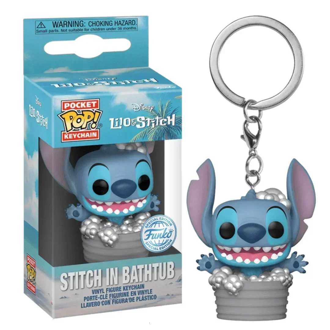 Disney FUNKO POP ELVIS STITCH IN BATHTUB Summer STITCH 626 Keychain Toy TIKI STITCH LILO Vinyl Figure Pocket Pop Keyring Toys H251127