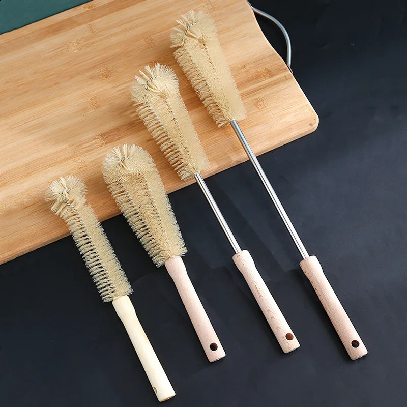 Bottle cleaning brush with long wooden handle water bottle natural bristle kitchen scrub 250425