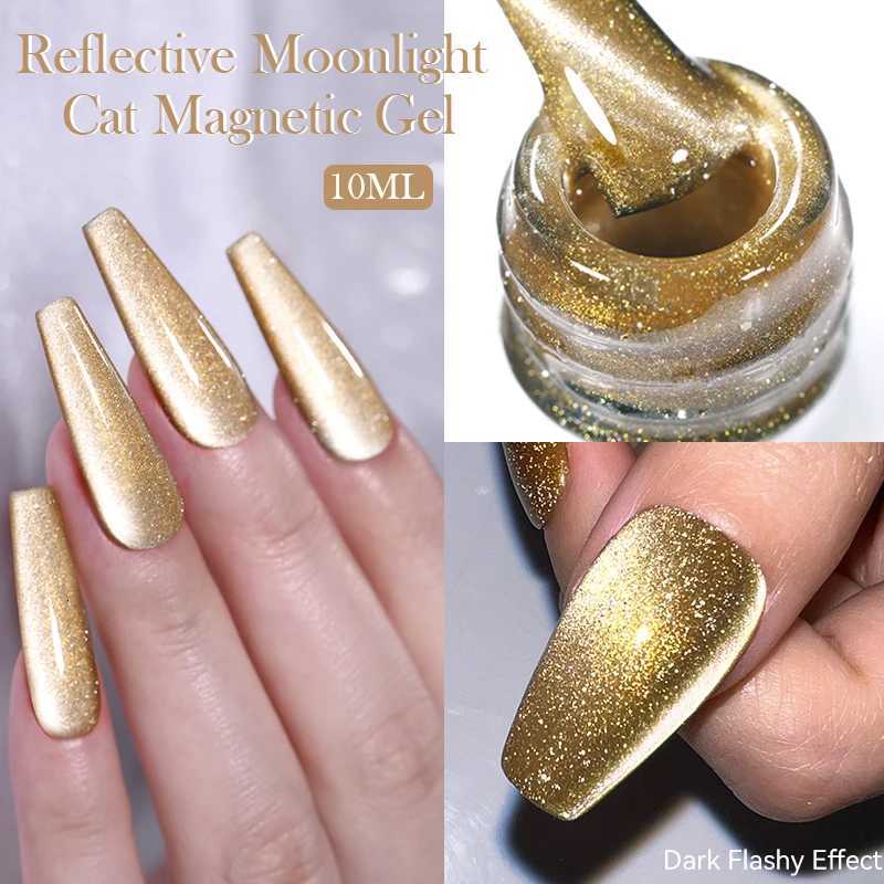 BORN PRETTY Gold Reflective Moonlight Gel Nail Polish Cat Magnetic Aurora Spar Glitter Semi-Permanant Varnish Nail Art MagneticT251127