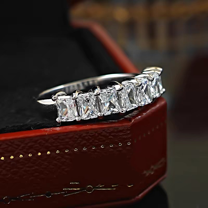 Brand Ins Top Sell Luxury Jewelry Real 100% 925 Sterling Silver Square Radiant White Lab Moissanite Diamond Eternity Stack OL Designer Women Wedding B