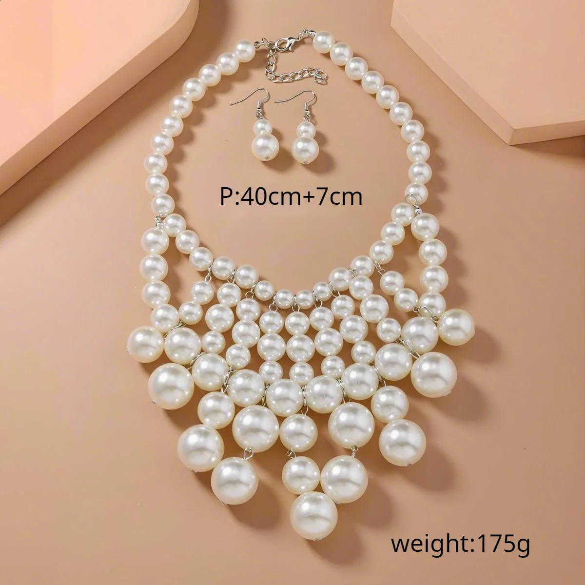 Bridal Jewelry Set Trendy Multi Layer Handmade Large Pearl Statement Necklace And Earrings Women Party Accessories 250425