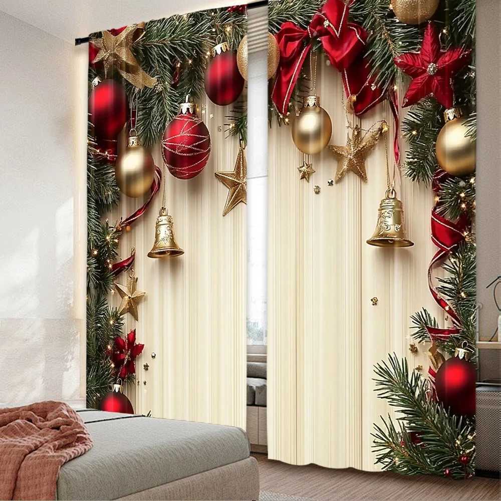 Curtain Christmas 2pcs 2D flat printing Christmas Curtains Holiday Elegance Durable polyester fiber Party Decorations for Entryway Room Parties Y25112