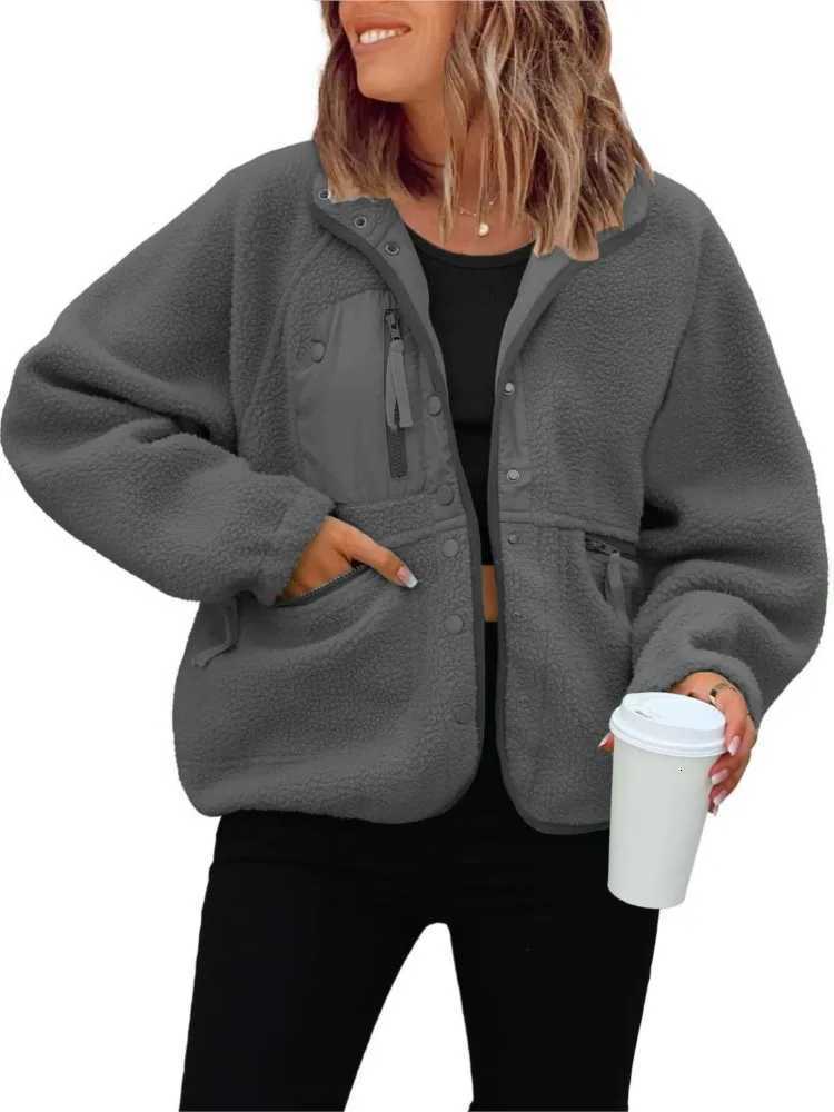 New Womens Polar Fleece Jacket Coats 2025 Autumn Winter Casual Long Sleeve Loose Coats For Woman Single Breasted Stand JacketsXJ251127