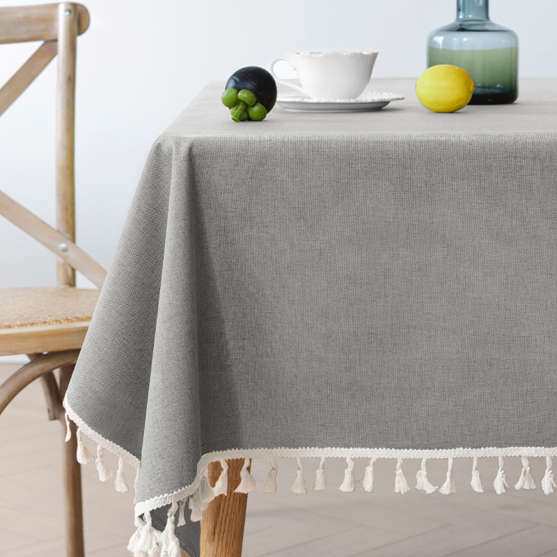 T0430 waterproof and oil-proof tablecloth cotton and linen tassel tablecloth high-grade wash-free solid color restaurant coffee table tablecloth