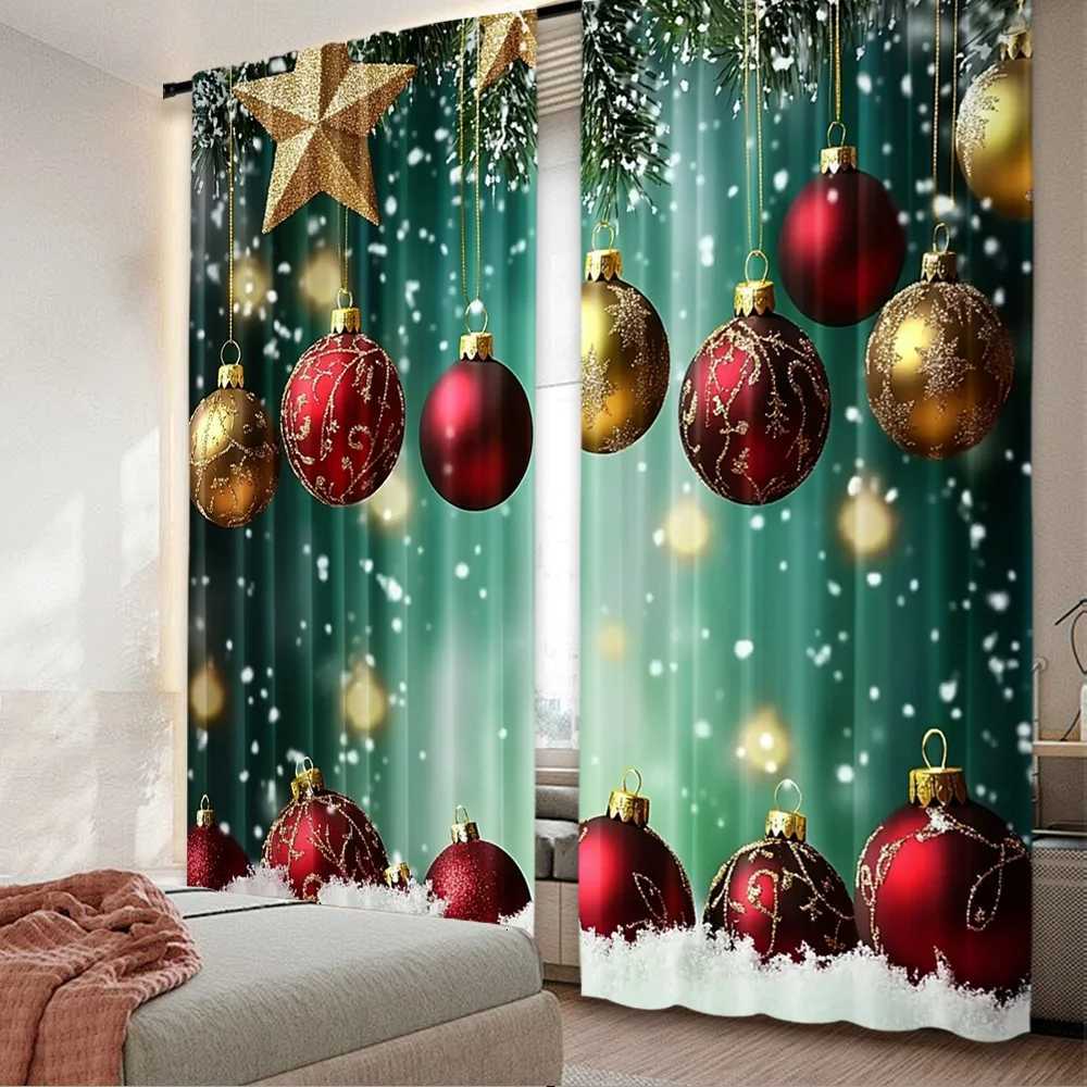 Curtain Christmas 2D flat printing 2pcs Merry Christmas Curtains Christmas tree3 Digital Printed Polyester Drapes Non fading Festive Holiday for Y2511