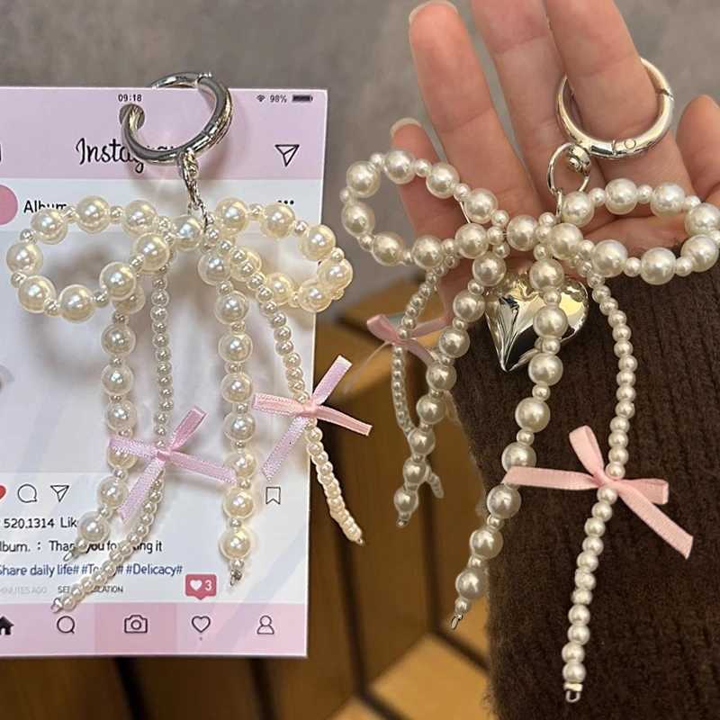 2025 New Korean Fashion Sweet Pearl Bow Keychain Phone Pendant Keyring Y2K Ins Aesthetic Holder for Girl Bag Pendant AccessoriesT251127