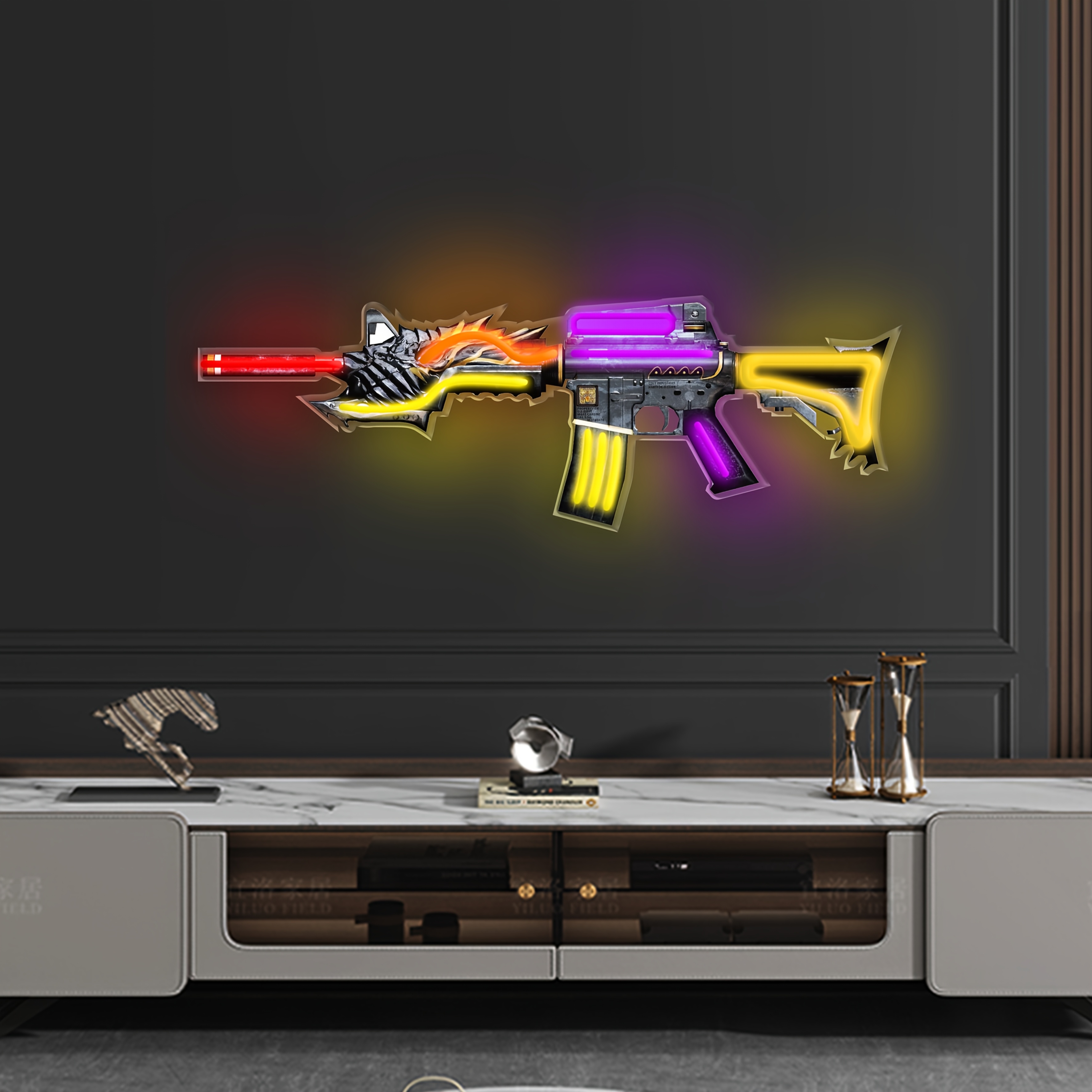 AK47 pistol-shaped neon light; UV printing design; suitable for game room, men's leisure room, living room, bedroom, gun shop; wall atmosphere de