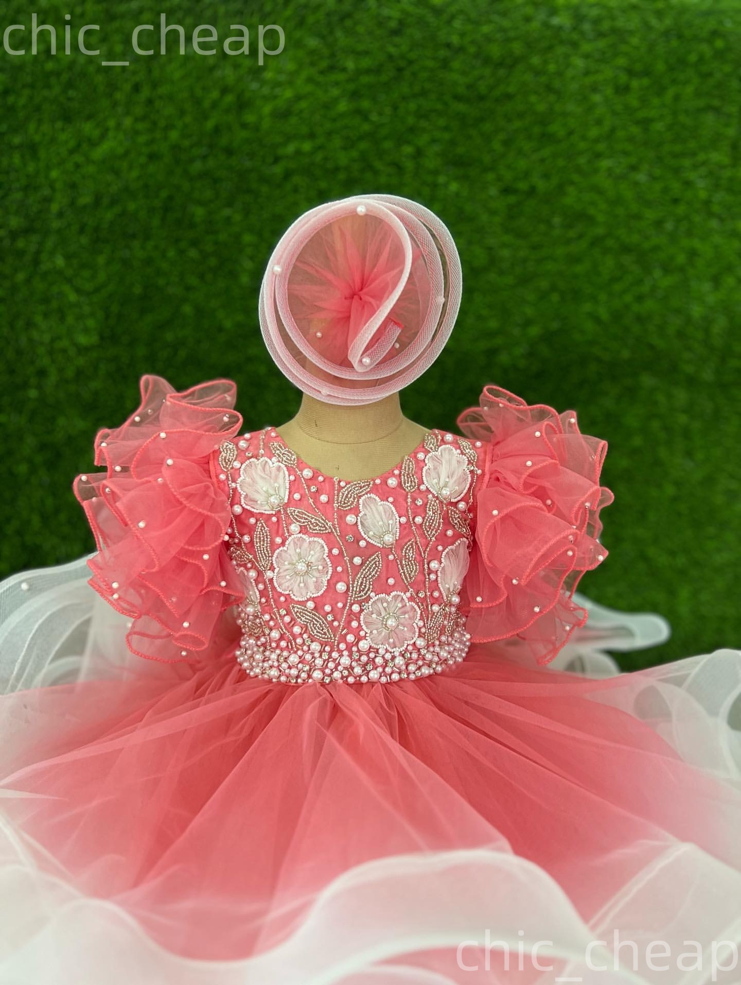 2026 Water Melon Ball Gown Flower Girl Dresses Appliques Pearls Tiers Tulle Little Girl Christmas Peageant Birthday Christening Tutu Dress Gowns ZJ422