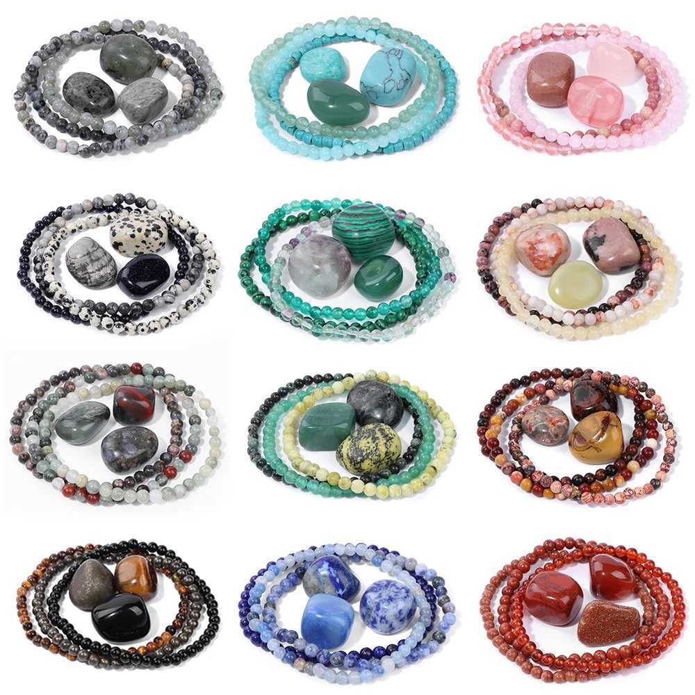 3pcs/set 4mm Natural Stone Beadss With Raw Stone Aventurine Turquois Rose Quartzs Meditations For Women Men C251105