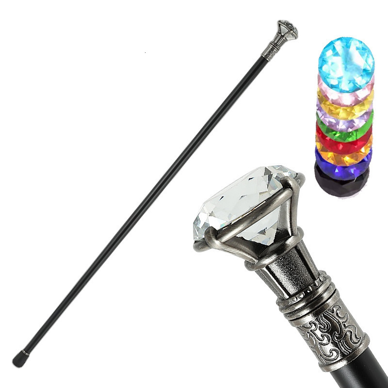 Colorful Diamond Type Golden Walking Cane Fashion Decorative Walking Stick Gentleman Elegant Cosplay Cane Knob Crosier 93cm 251022