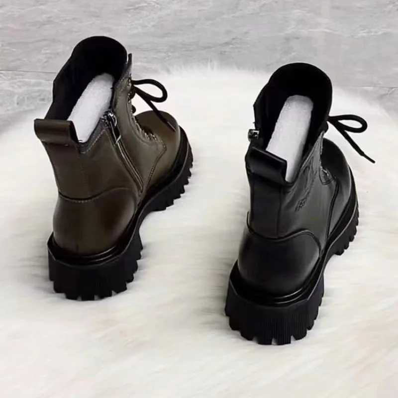 Wens Leather Ankle Boots with Platform Thick Sole - Lace-Up Side Zipper Autumn Winter Fion Casual Footwear Y251126