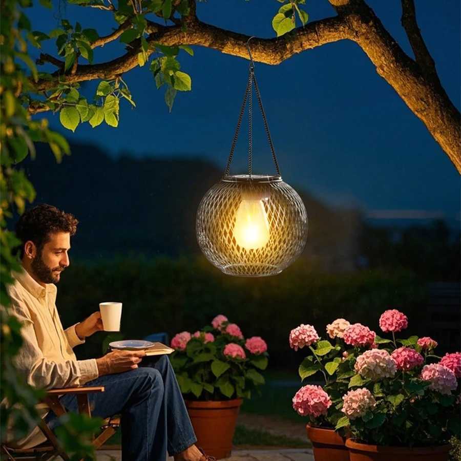 Outdoor Solar Iron Lantern Led Solar Lights Waterproof Decorative Hanging Lights for Tree Garden Yard Patio Pathway Dusk-to-dawnM251127