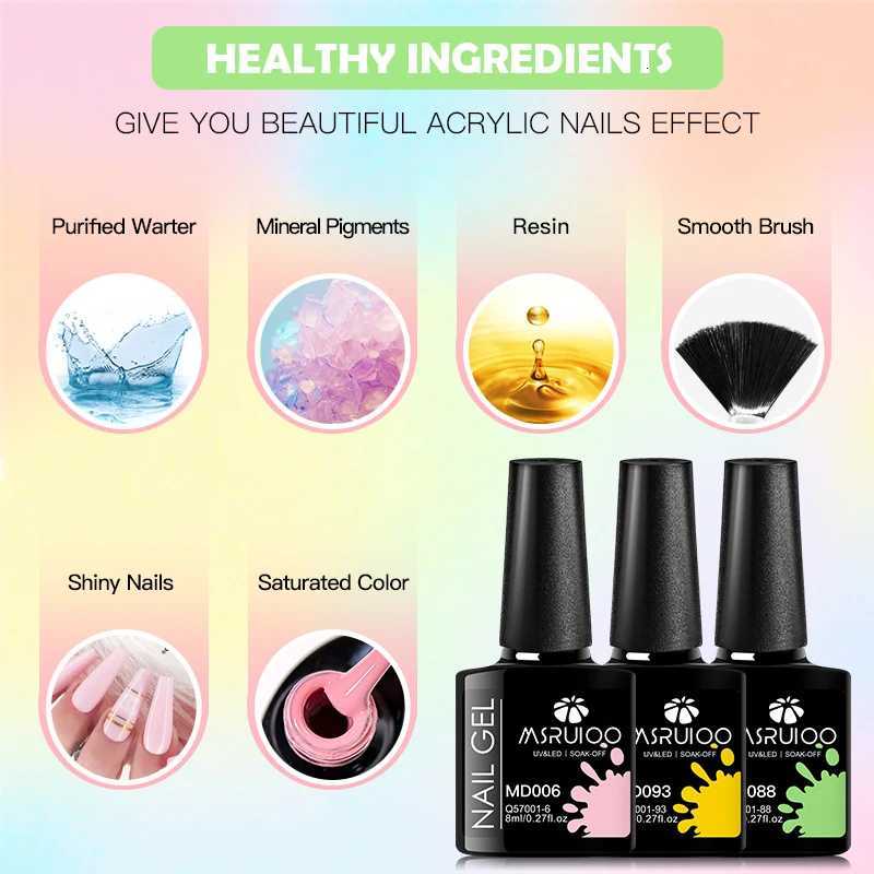 MSRUIOO 8pc Gel Nail Polish Kits Summer Colorful Semi Permanent UV LED Gel Polish Set Glitter Nail Art Varnish Design ManicureT251127