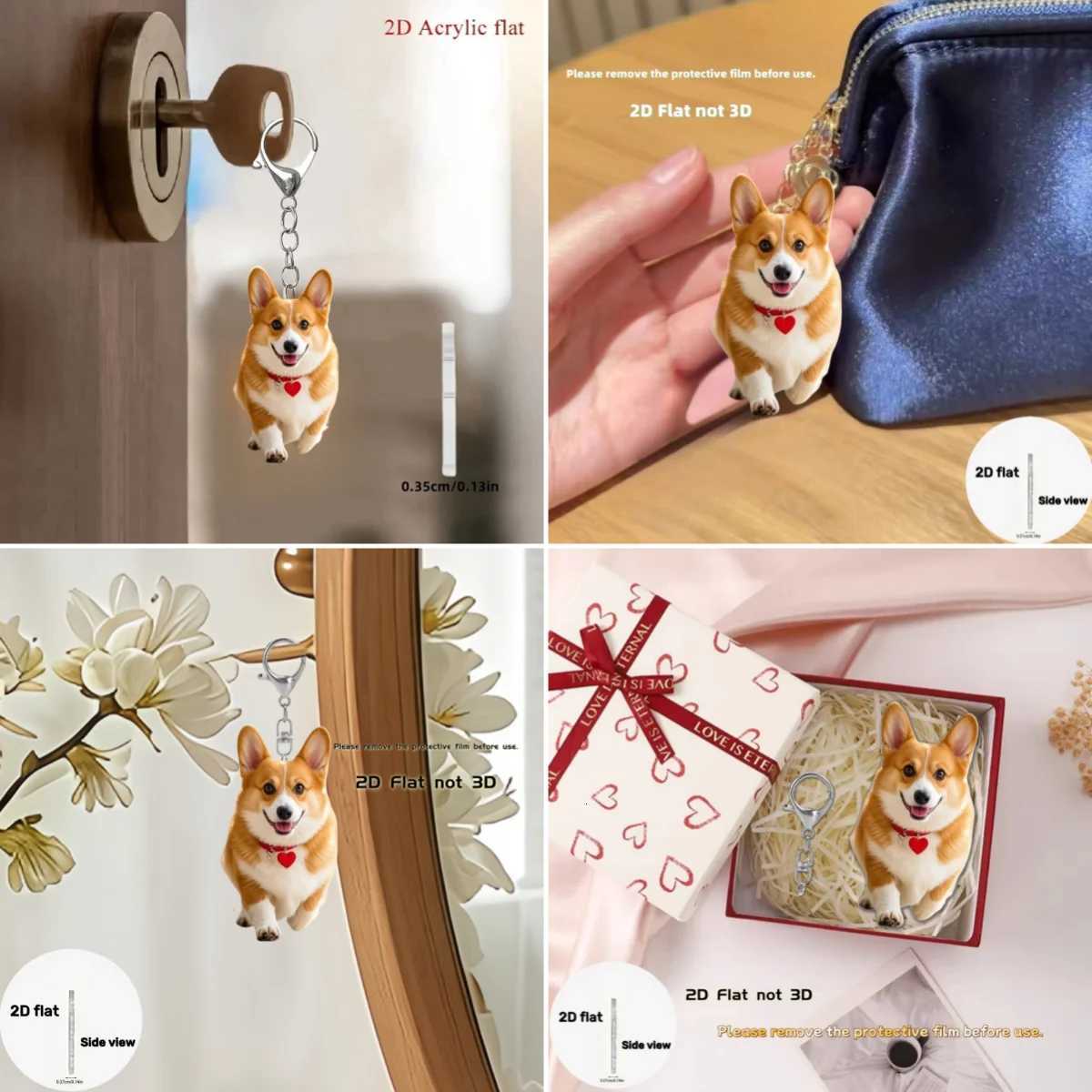 Cute Love Corgi Pendant KeychainPuppy Pattern 2D Flat Acrylic Ornament CharmsHanging Decoration for CarBagFestivePartyGiftT251127