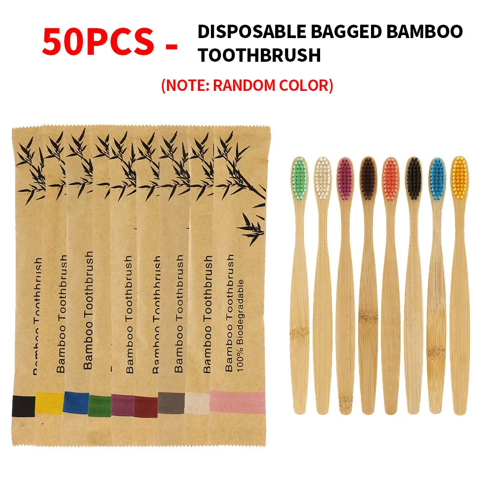50 disposable bamboo soft bristled toothbrushes - biodegradable and easy to carry - essential for home and outdoor use 251125