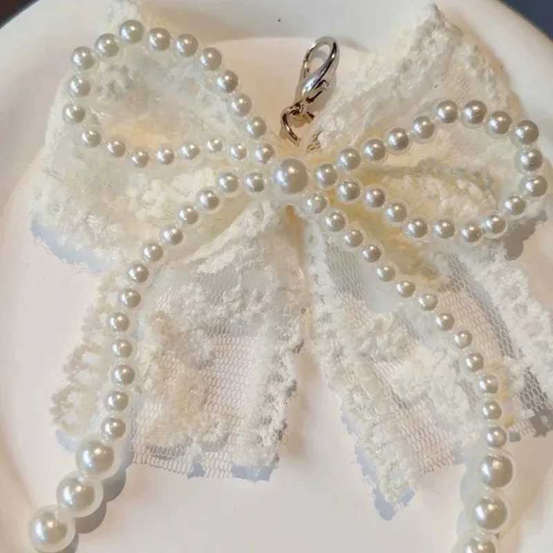 Korean Cute Lace Bow Pearl Beaded Phone Pendant Chain Accessories Aesthetic Ballet Shoes Camera Bag Decoration Keychain GiftT251127