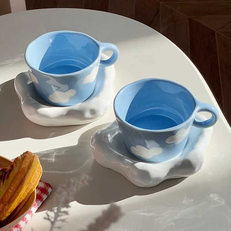 Hand-Painted Sky And Cloud Ceramic Coffee Cup and Plate Set Creative Irregular Personalized Afternoon Tea Latte Tea Bottle Set C251127