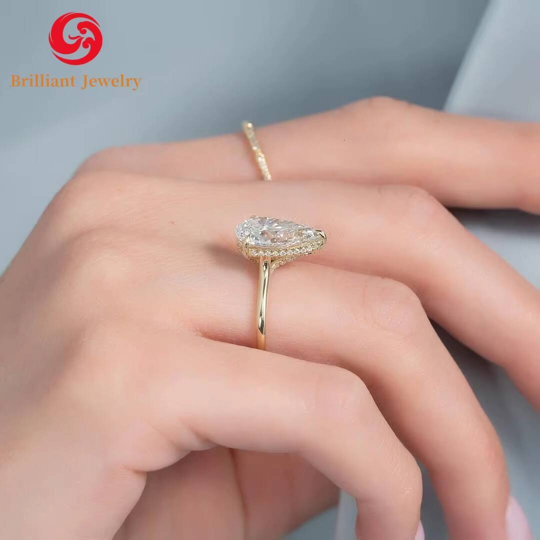 Fine Ring 14K 18K Solid Gold GRA Certified Pear Cut D VVS1 Moissanite 1CT 3CT 5CT for Wedding Engagement Gift Women Rings