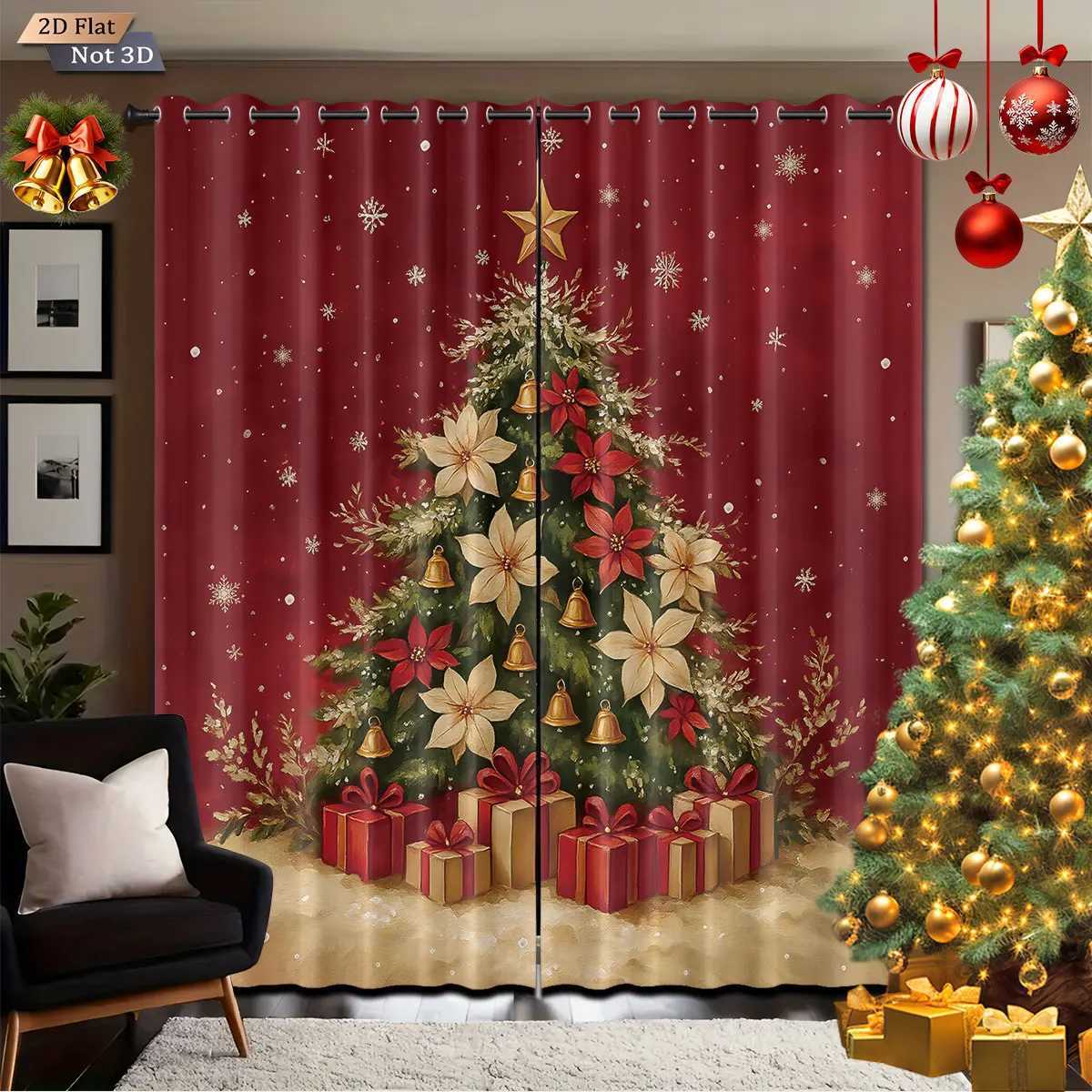 Curtain Christmas 2pcs Christmas tree print blackout curtains multiple size living room bedroo holiday insulation decoration machine washable Y251126