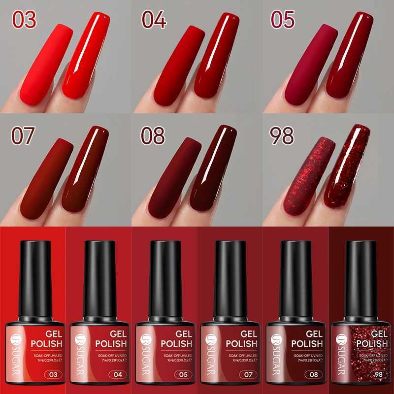 UR SUGAR 7ML Christmas Color Collection Winter Nail Gel Glitter Red Soak Off UV LED Semi Permanent Gel Varnish Wedding ManicureT251127