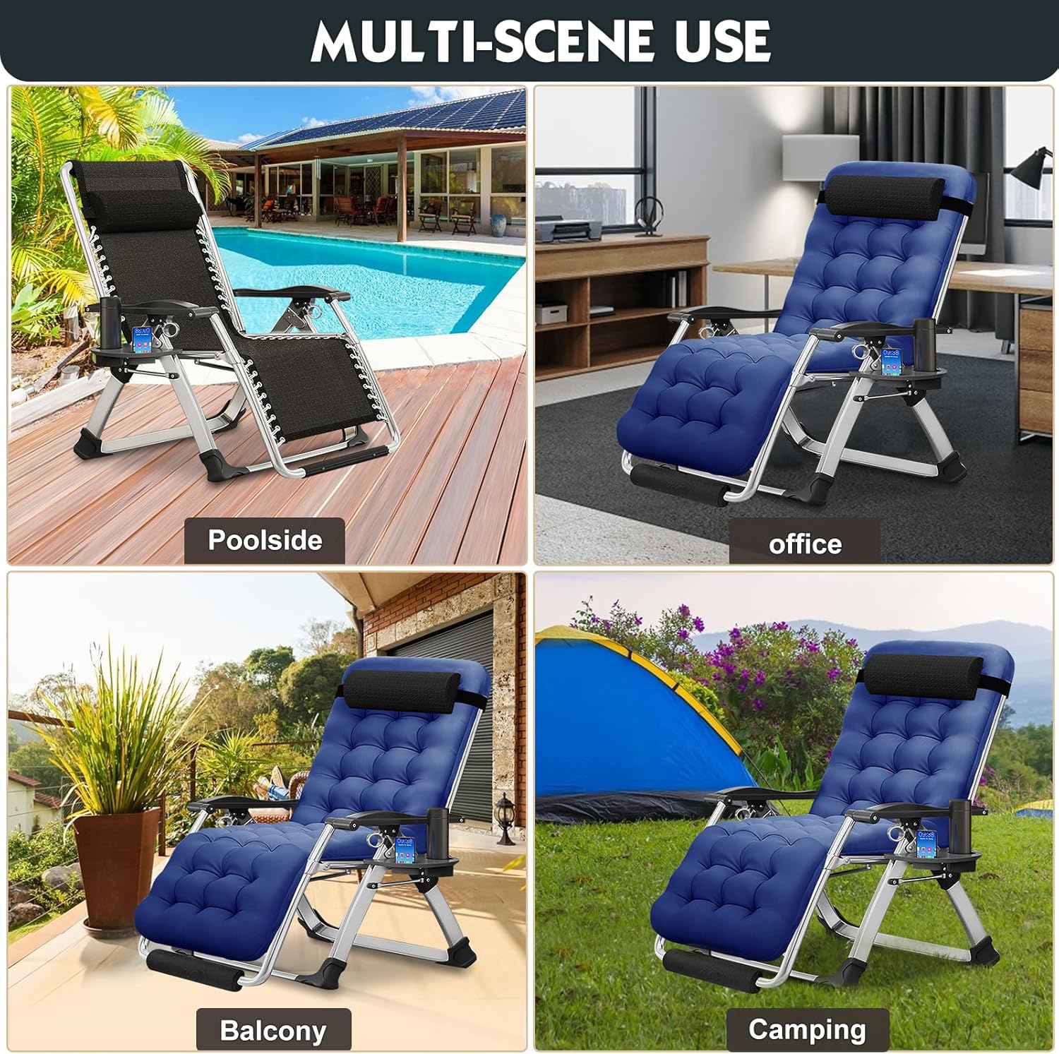Zero Gravity Chair Oversize, Outdoor Padded Lounge Chair with Side Table, Zero Gravity Recliner Chair, Outdoor Reclining Chair, Sturdy & Comfortable,O