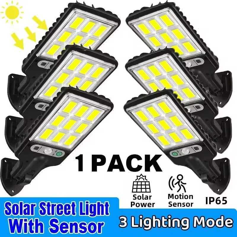 4/6/8PCS 108 COB Sensor Street 3 Light Modes Outdoor Waterproof Security Solar Lamps for Garden Patio Path Remote Control LightM251127