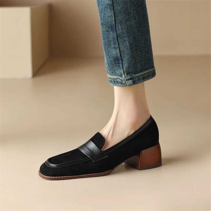 New Autumn Winter Shp Suede Women Pumps Shoes for Women French Square Toe Loafers Zapatos Mujer Chunky Hls Ladies Shoes C251127