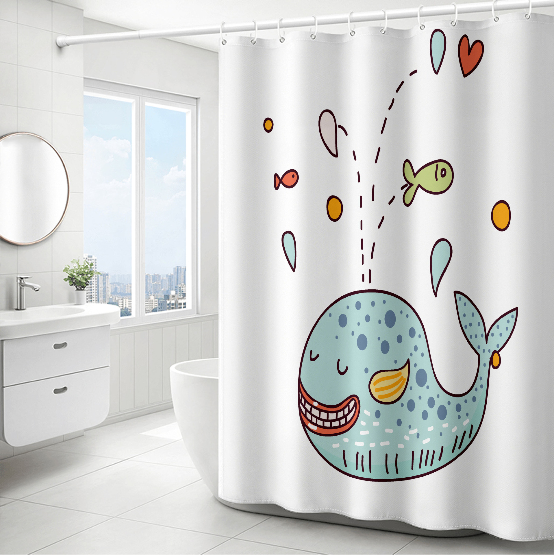 YL-37823 Polyester Marine Print Thickened Waterproof Shower Curtain - Multiple Styles Available for Wholesale Bathroom Curtains