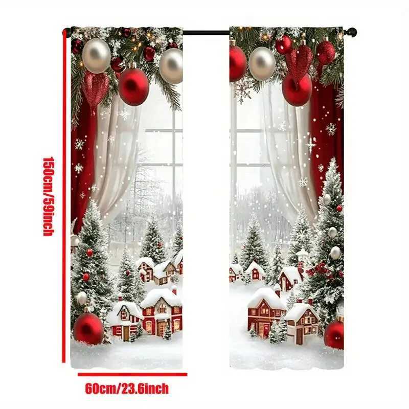 Curtain Christmas 2pcs - Christmas snow scene forest scene printed curtains pole bag curtains home decoration room decoration Y251126