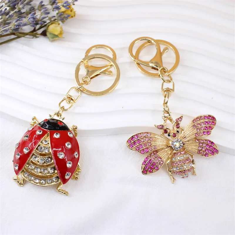 Creative Rhinestone Bee Keychain And Cute Red Ladybug Insect Pendant Keyring For Women Handbag Charm JewelryT251127