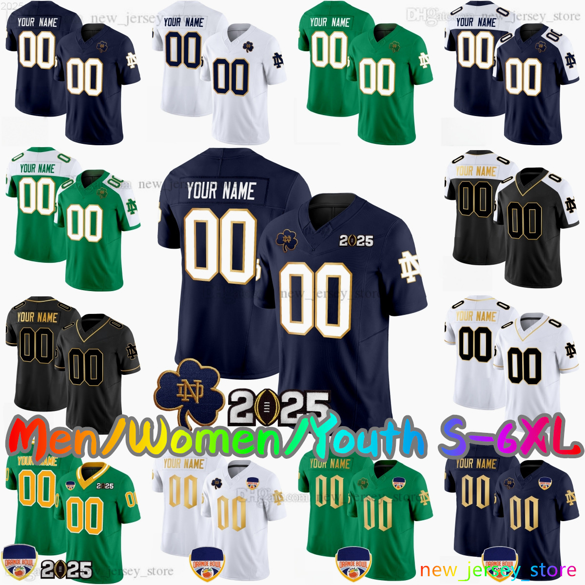2025 Custom S6XL Notre Dame Fighting Irish New Football Jersey 4 Jeremiyah Love 13 Riley Leonard CJ Carr 3 Joe Montana 5 Beaux Collins Eli Raridon Sti