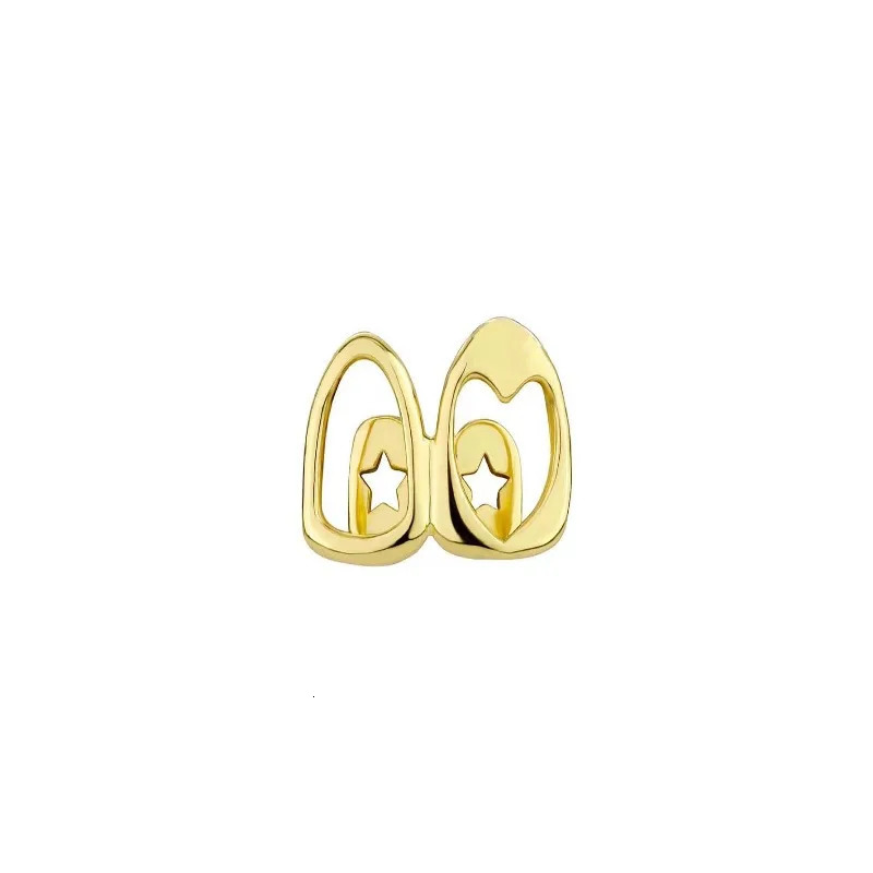 Gold Teeth Y2K Fashion Hip Hop Double Hollow Heart Braces Vintage Zircon Tooth Caps Party Cosplay Jewelry Dental Cover 251126