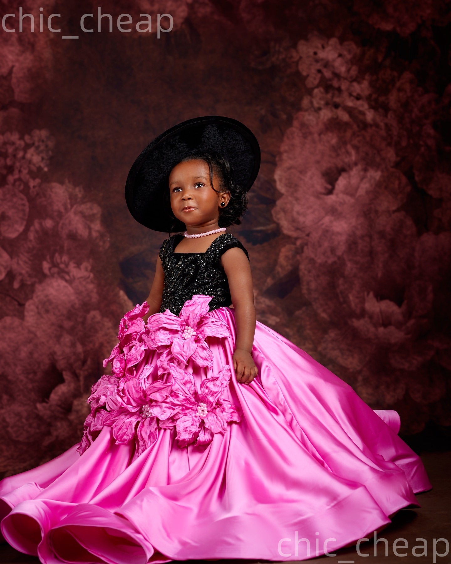 2026 Hot Pink Ball Gown Flower Girl Dresses Square Flowers Satin Little Girl Christmas Peageant Birthday Christening Tutu Dress Gowns ZJ422