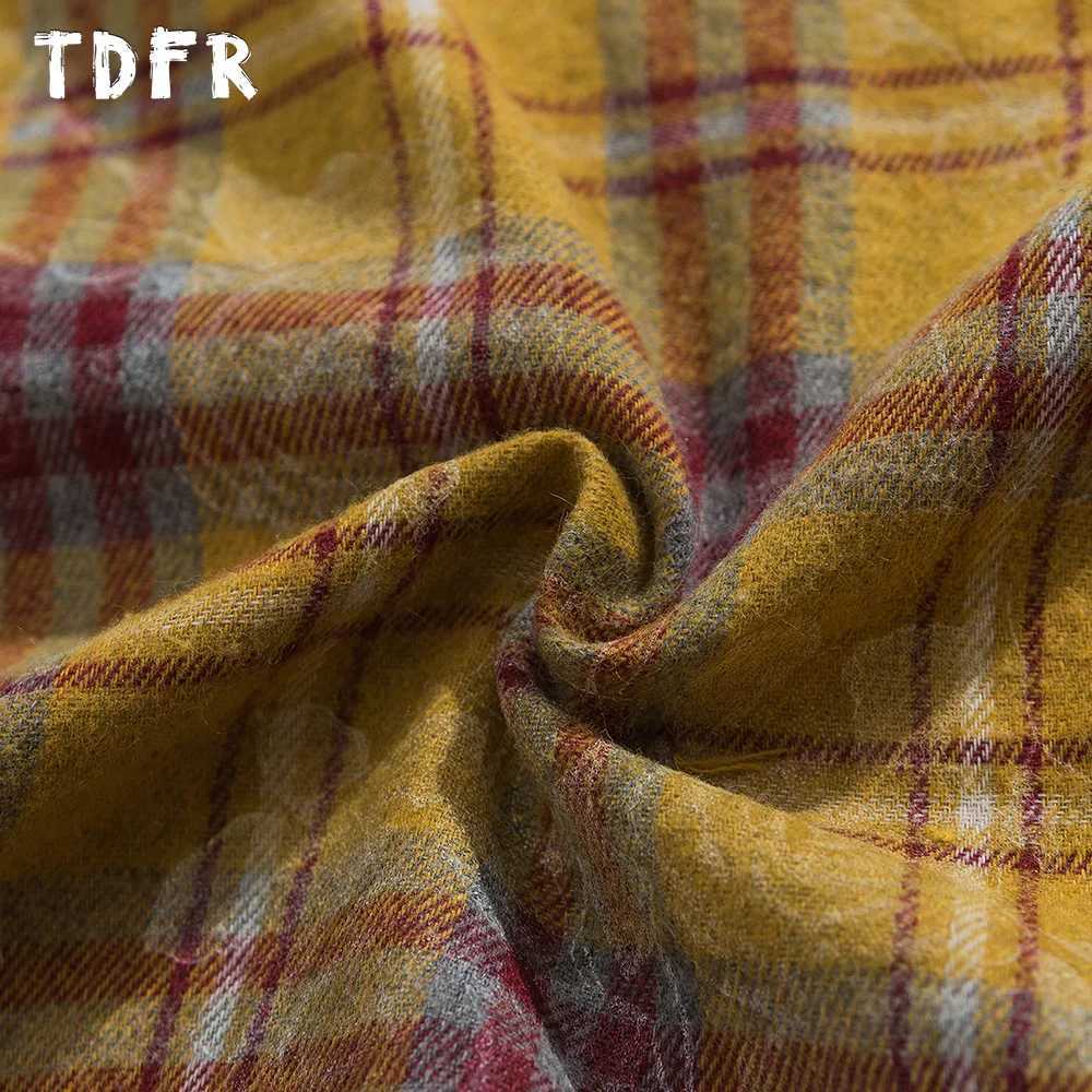 Raw Edge Plaid Long Sleeve Shirts Mens Print Autumn Retro Streetwear Pocket Lapel Single Breasted Shirts Men TopsW251127