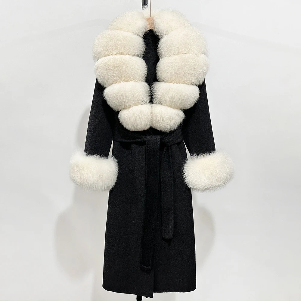 Autumn Wool Blend Coat Women Elegant Warm Real Fox Fur Collar Winter Female Doublesided Cashmere Jacket 251126 - view 4