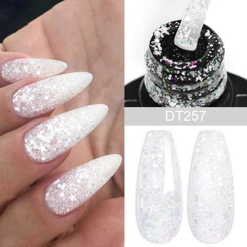 MEET ACROSS 7ml White Snowflakes Gel Nail Polish Glitter Christmas Sequins Gel Semi Permanant Soak Off Nail Art Varnish ManicureT251127