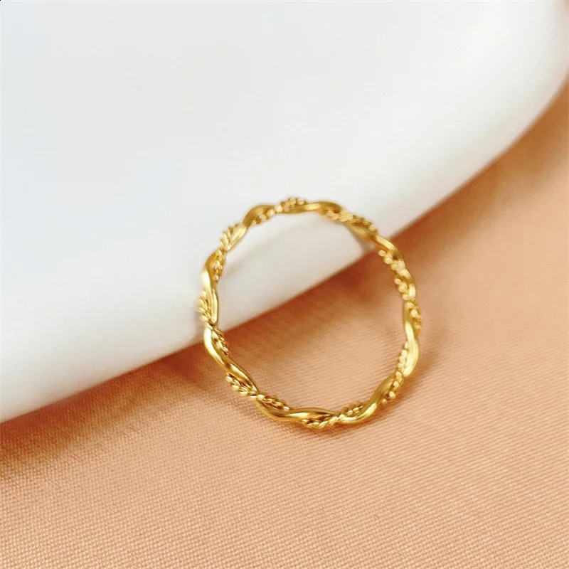 2mm Minimalist Stainless Steel Knuckle Rope Twist Chain Ring for Women Girls Gold Plated Braided Ring Waterproof Jewelry 250427