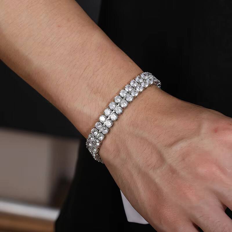 Dropshipping Fine Jewelry 2 Row 925 Sterling Silver Lab Grown VVS Moissanite Diamond Tennis Chain Bracelet for Men Women