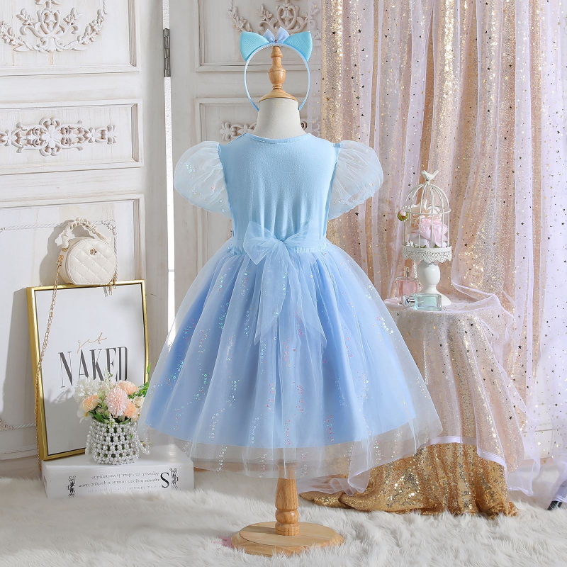 DISNEY Elsa princess dress kids designer clothes baby designer Children's summer dress short sleeves mesh skirt