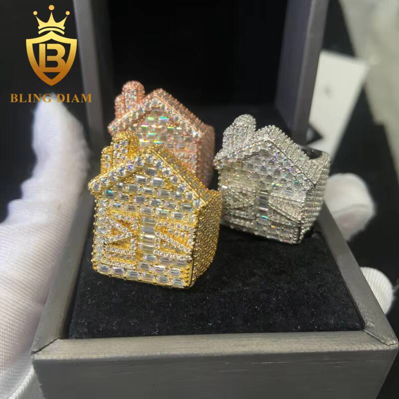 925 Sterling Silver Moissanite Rings House Shape Ring Iced Out Moissanite Hip Hop Jewelry High Quality Diamond Pass Diamond Test