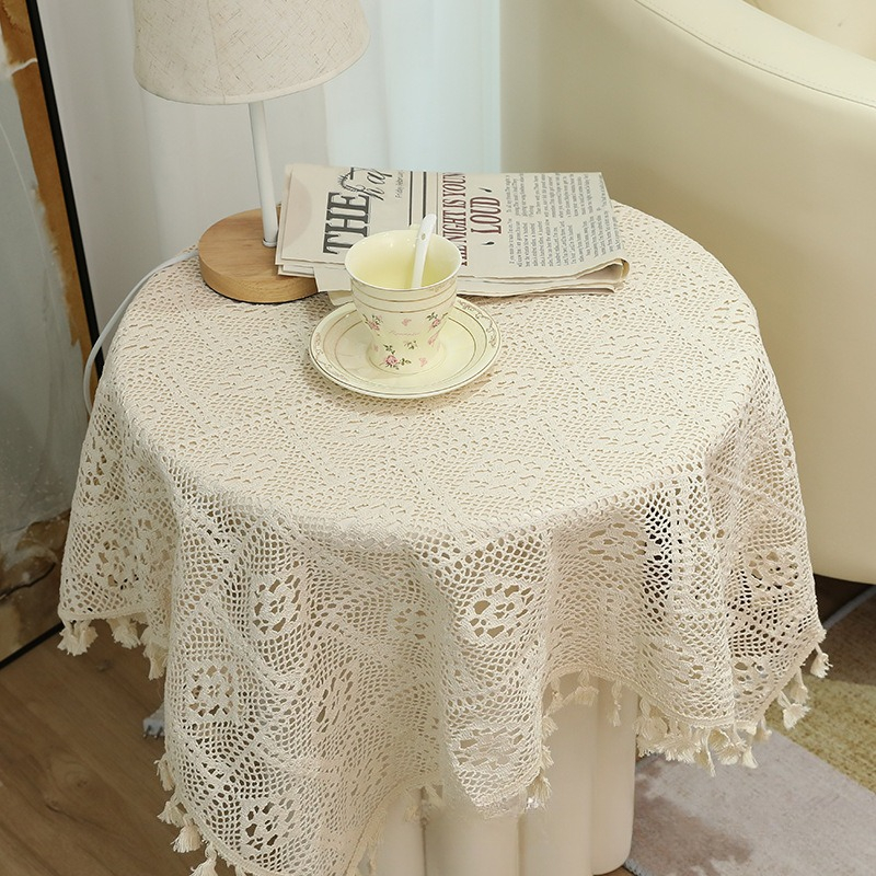 Tassel Pastoral Plaid Western Food 2026 MAT Round Tablecloth Hollow Lace Table Flag Placemat