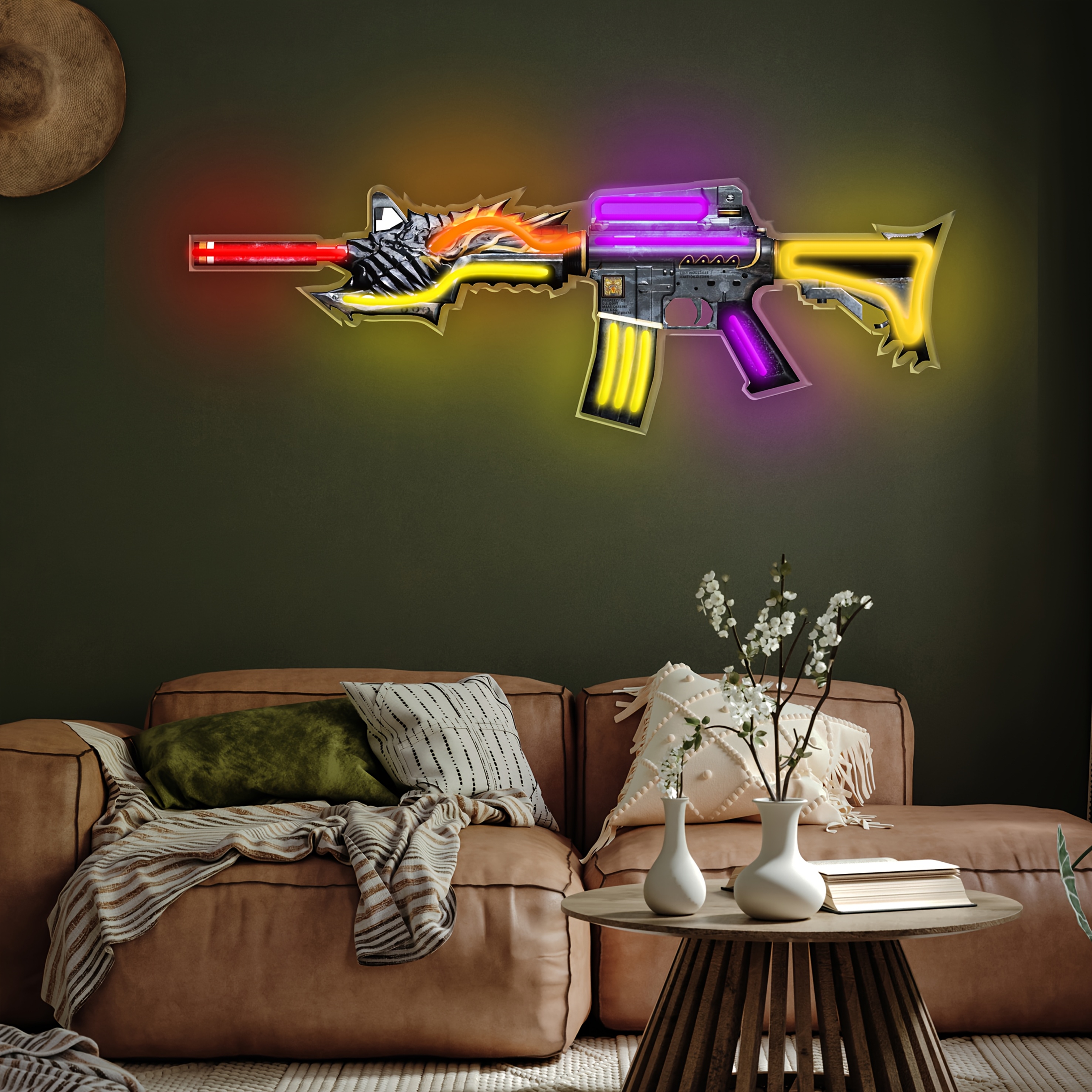 AK47 pistol-shaped neon light; UV printing design; suitable for game room, men's leisure room, living room, bedroom, gun shop; wall atmosphere de