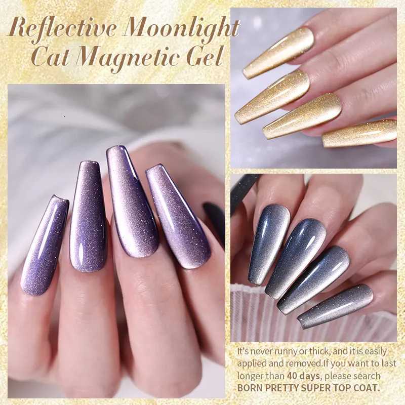 BORN PRETTY Gold Reflective Moonlight Gel Nail Polish Cat Magnetic Aurora Spar Glitter Semi-Permanant Varnish Nail Art MagneticT251127