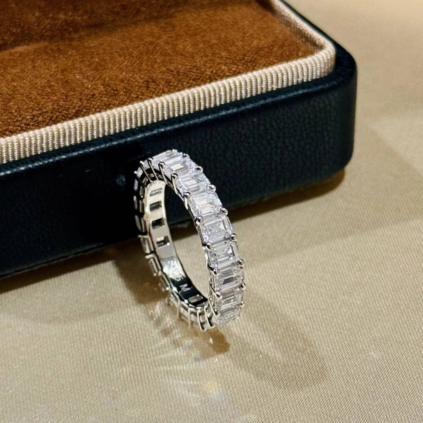 ANSTER PT950 Platinum White Emerald Cut 35mm Shape Lab Diamond 03CT for One Piece DE VS1 Eternity Ring HPHT Ring Tennis Ring