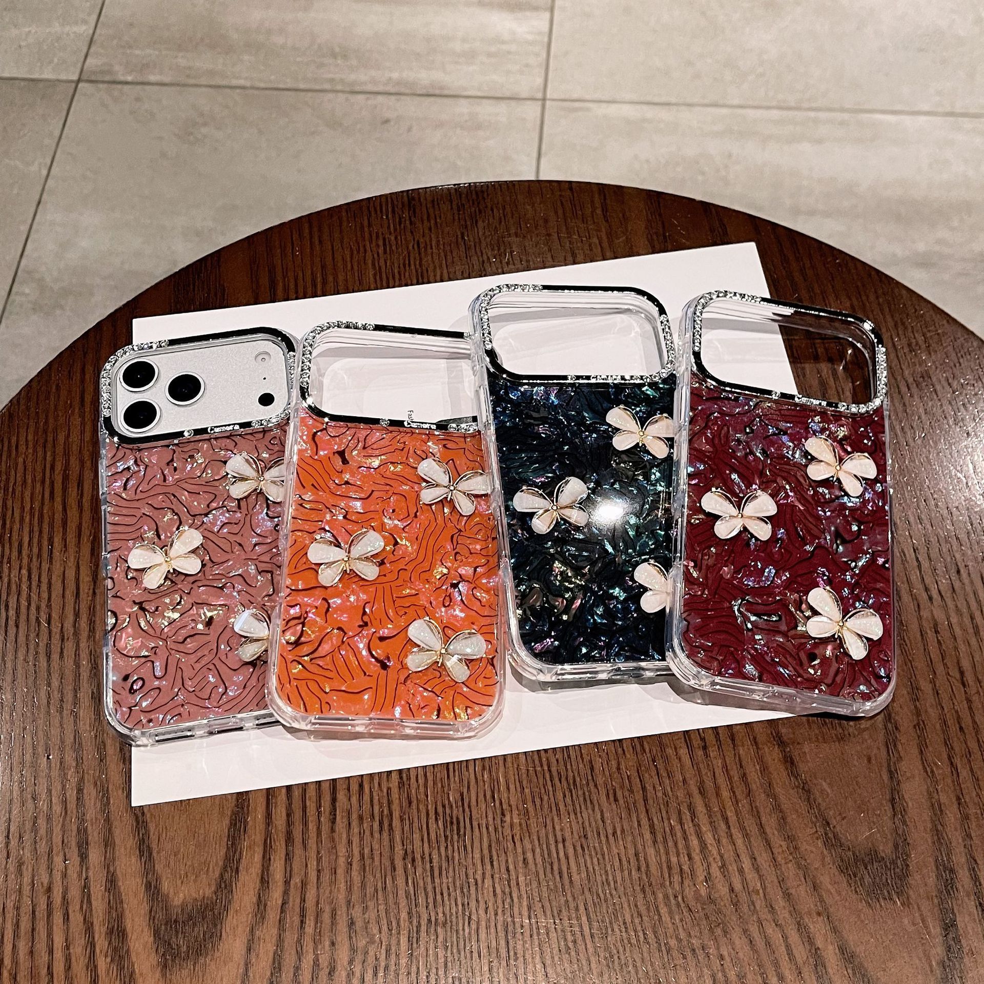 Colorful Shell Bowknot Phone Case iPhone 17 Pro Max Compatible with Apple 16 Pro Rhinestone Lens 15/14