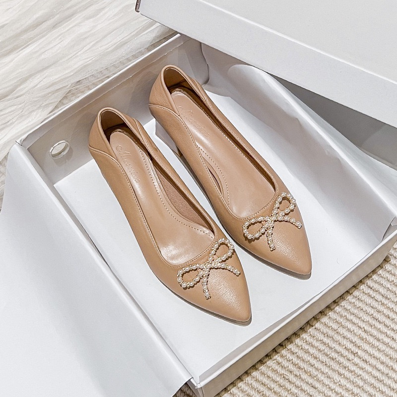 hot Bow Pointed Toe Pumps: New Ladies Bowtie Chunky Heels Women, Crystal Heeled Shoes for Office, Wedding & Bridesmaid