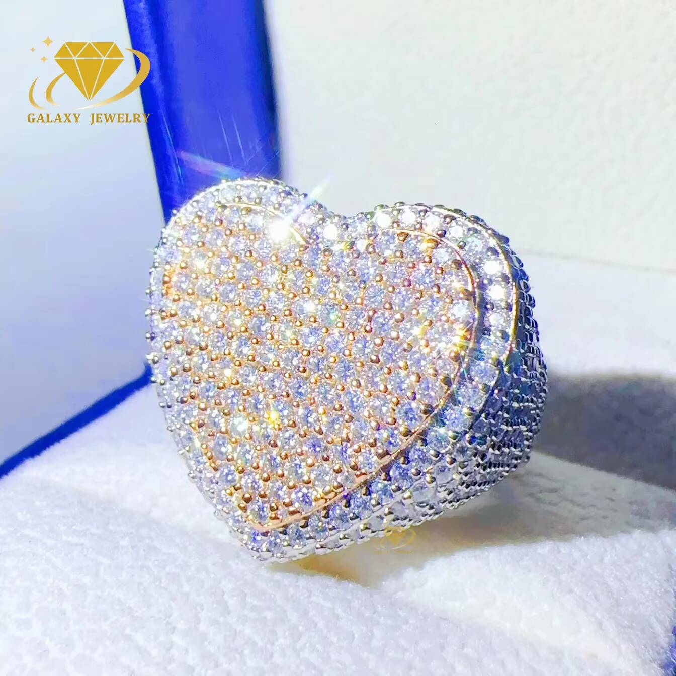 Moissanite Ring 925 Sterling Silver Moissanite Diamond Moissanite Heart Ring Men Women Iced Out Mossanite Ring Hiphop